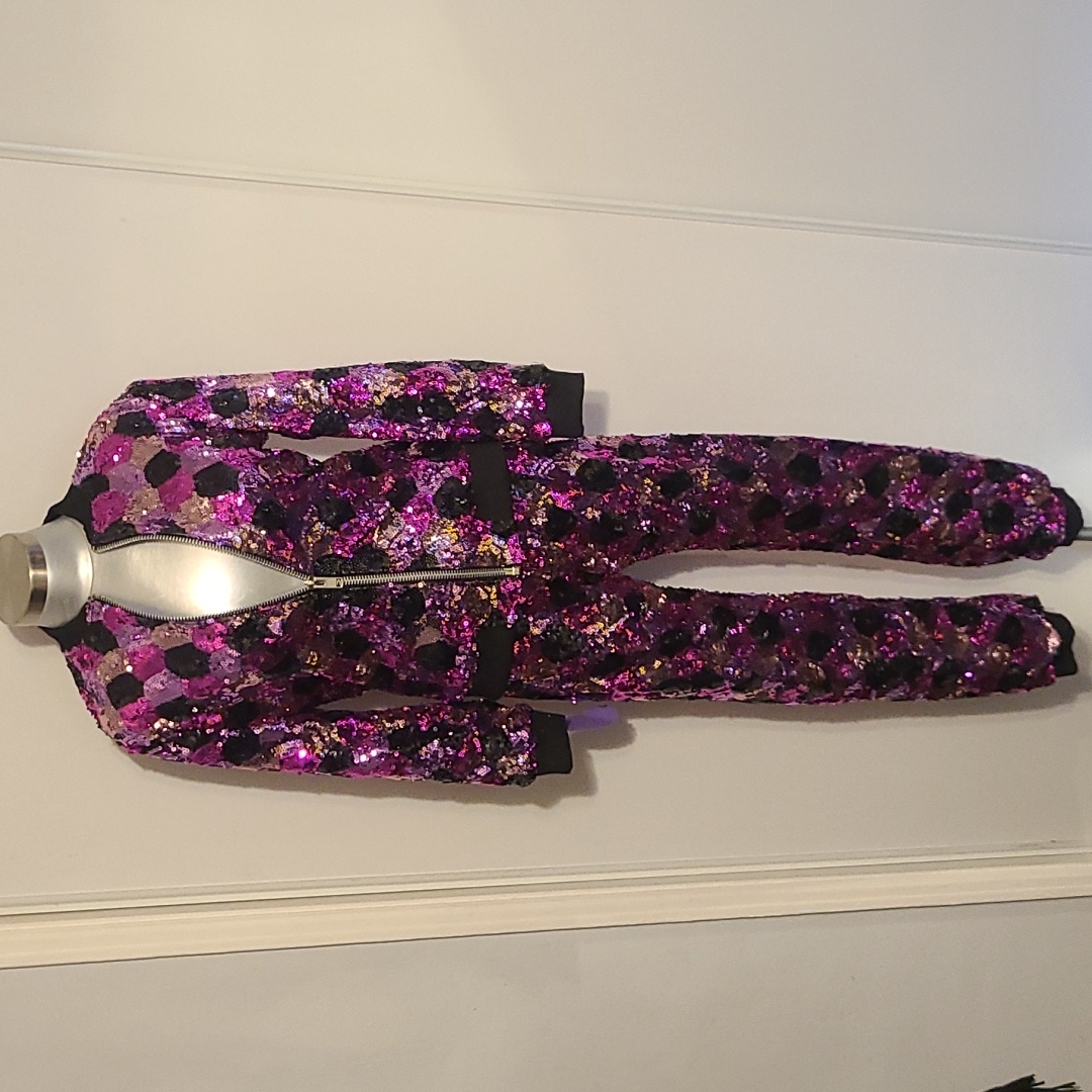 Incredible Sequins Jogging Suit Exposed Sliver Zipper.One Of A Kind.